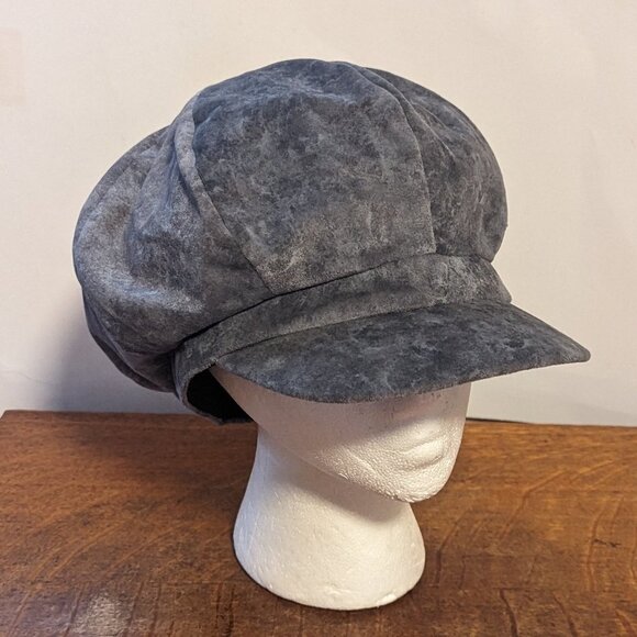 Y2K Vintage Microsuede Fiddler Cap Hat Newsboy Cadet Pageboy Grey Elastic Back - Picture 5 of 9